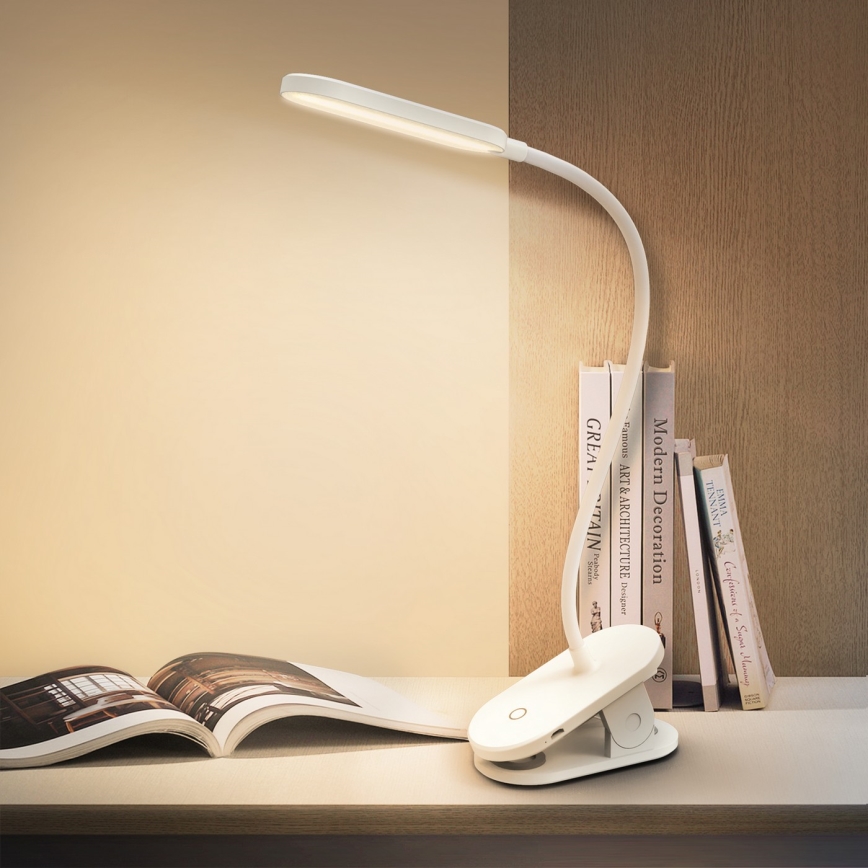 Aigostar - LED Candeeiro de mesa recarregável com regulação com clipe LED/2,5W/5V 1200mAh branco