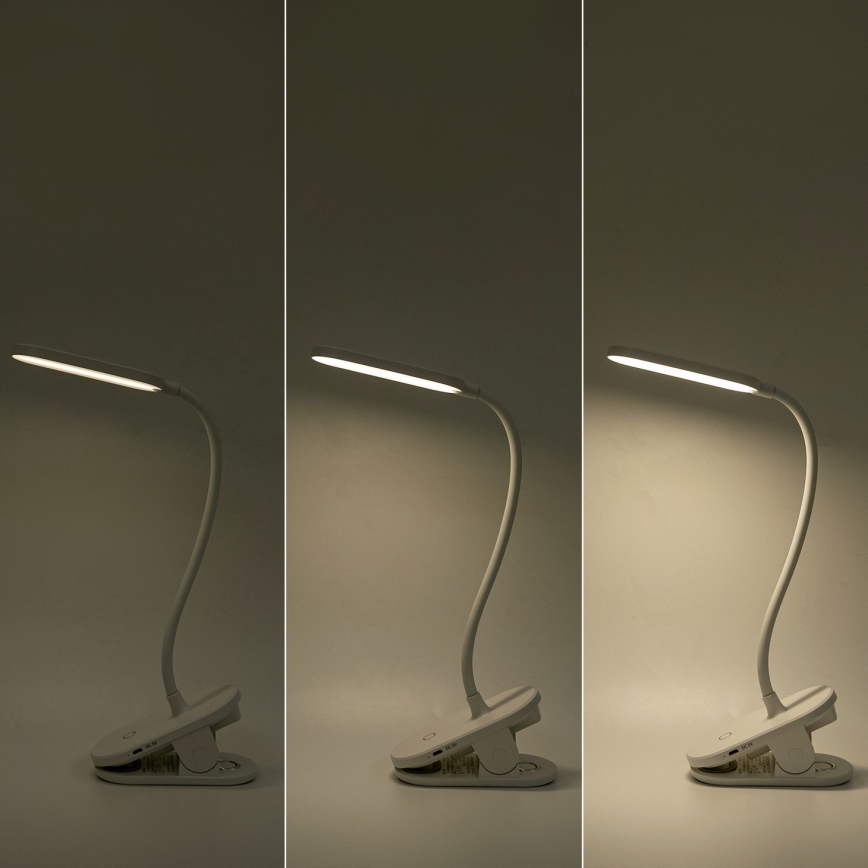 Aigostar - LED Candeeiro de mesa recarregável com regulação com clipe LED/2,5W/5V 1200mAh branco