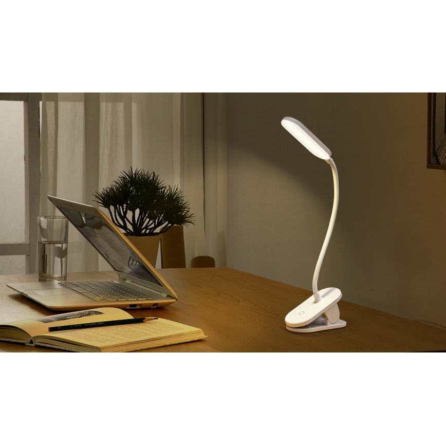 Aigostar - LED Candeeiro de mesa recarregável com regulação com clipe LED/2,5W/5V 1200mAh branco