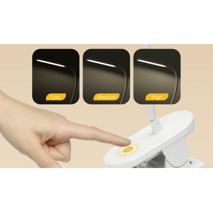 Aigostar - LED Candeeiro de mesa recarregável com regulação com clipe LED/2,5W/5V 1200mAh branco