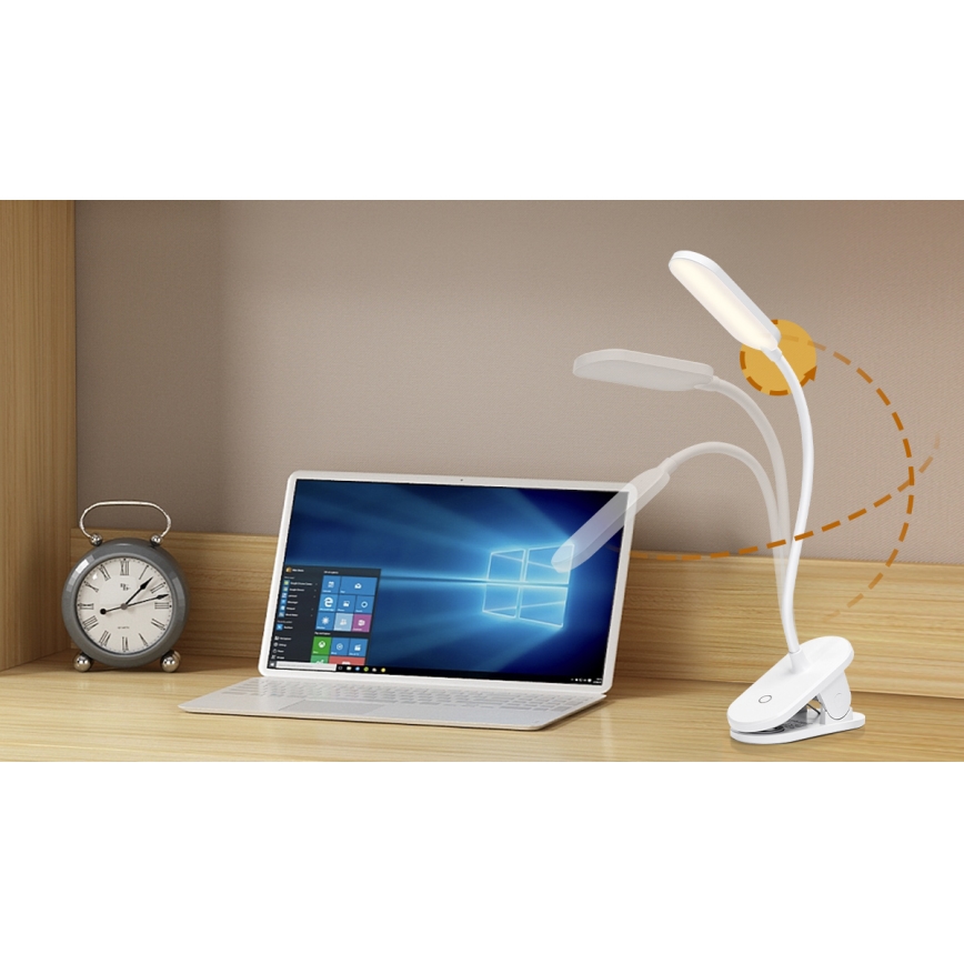 Aigostar - LED Candeeiro de mesa recarregável com regulação com clipe LED/2,5W/5V 1200mAh branco