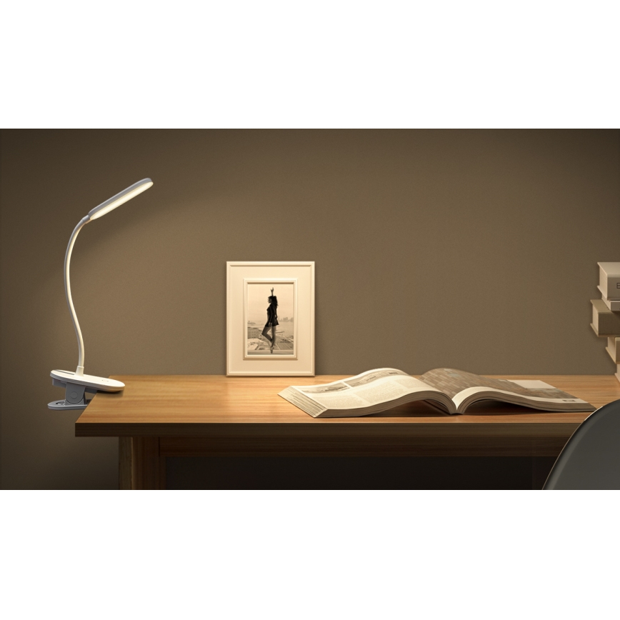 Aigostar - LED Candeeiro de mesa recarregável com regulação com clipe LED/2,5W/5V 1200mAh branco