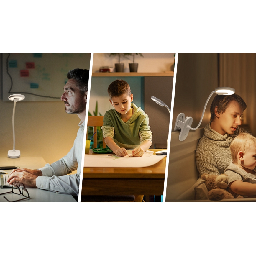 Aigostar - LED Candeeiro de mesa recarregável com regulação com clipe LED/2,5W/5V 1200mAh branco