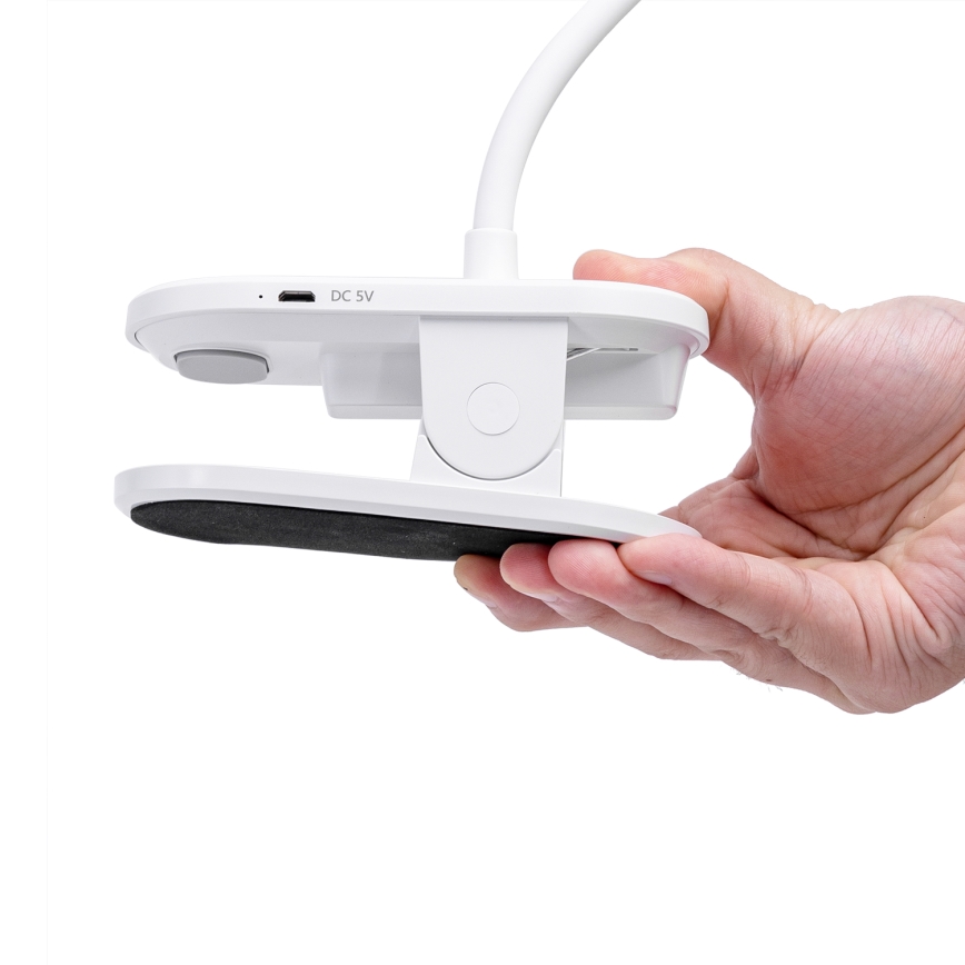 Aigostar - LED Candeeiro de mesa recarregável com regulação com clipe LED/2,5W/5V 1200mAh branco