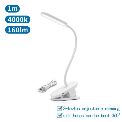 Aigostar - LED Candeeiro de mesa recarregável com regulação com clipe LED/2,5W/5V 1200mAh branco
