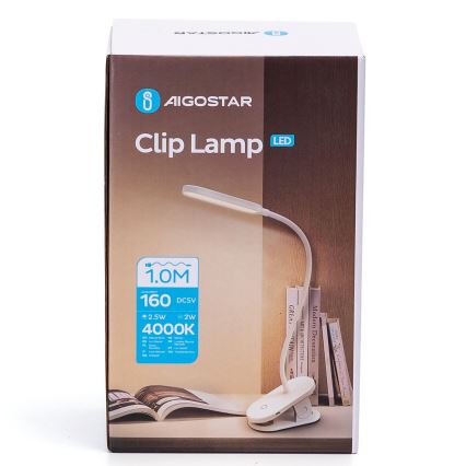 Aigostar - LED Candeeiro de mesa recarregável com regulação com clipe LED/2,5W/5V 1200mAh branco