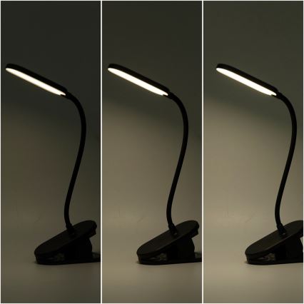 Aigostar - LED Candeeiro de mesa recarregável com regulação com clipe LED/2,5W/5V preto
