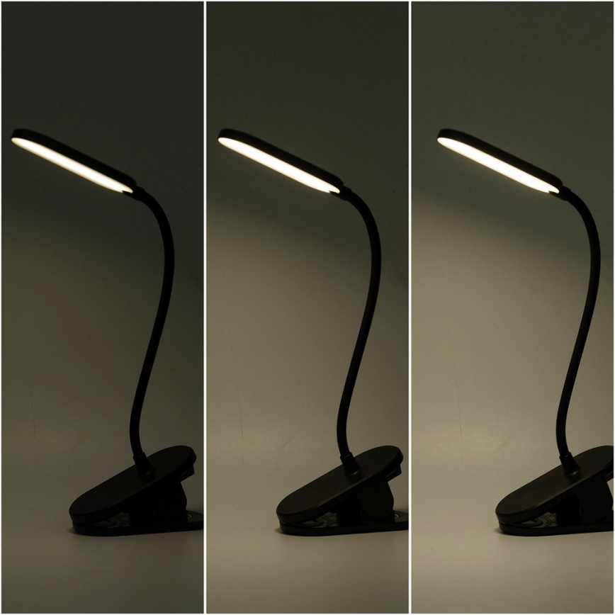 Aigostar - LED Candeeiro de mesa recarregável com regulação com clipe LED/2,5W/5V preto
