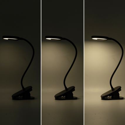 Aigostar - LED Candeeiro de mesa recarregável com regulação com clipe LED/3W/5V 1800mAh preto