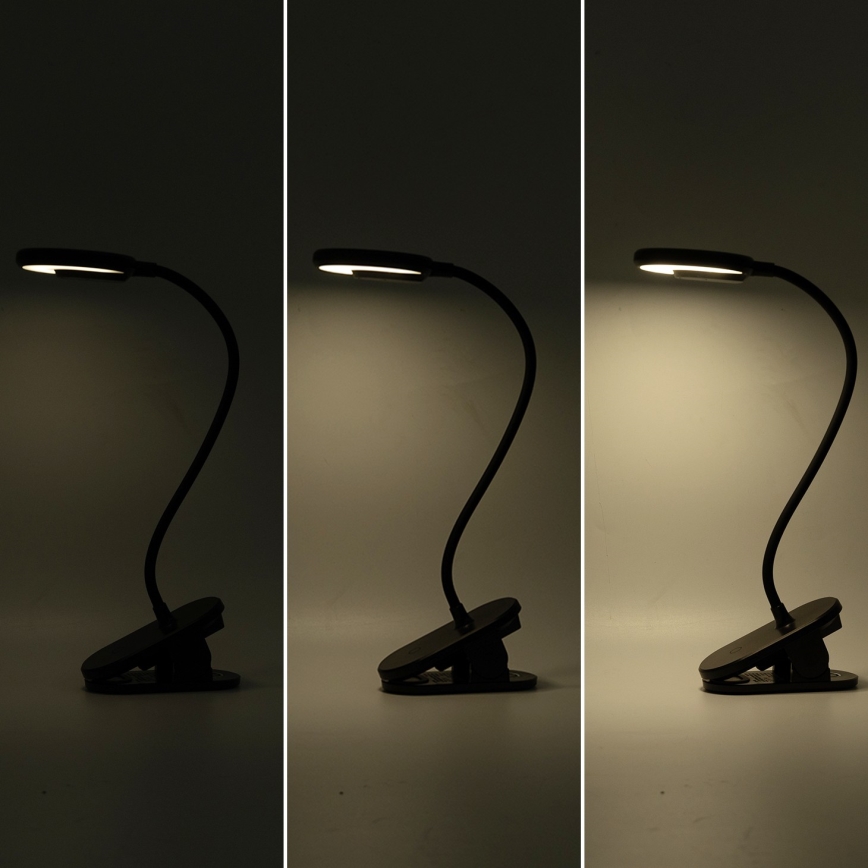 Aigostar - LED Candeeiro de mesa recarregável com regulação com clipe LED/3W/5V 1800mAh preto