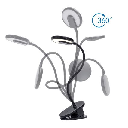 Aigostar - LED Candeeiro de mesa recarregável com regulação com clipe LED/3W/5V 1800mAh preto