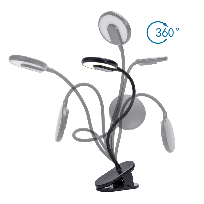 Aigostar - LED Candeeiro de mesa recarregável com regulação com clipe LED/3W/5V 1800mAh preto