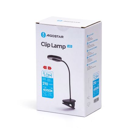 Aigostar - LED Candeeiro de mesa recarregável com regulação com clipe LED/3W/5V 1800mAh preto
