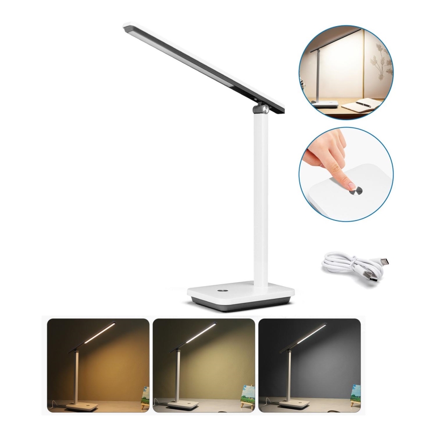Aigostar - LED Candeeiro de mesa recarregável com regulação LED/5W/5V 3000-6500K branco/preto