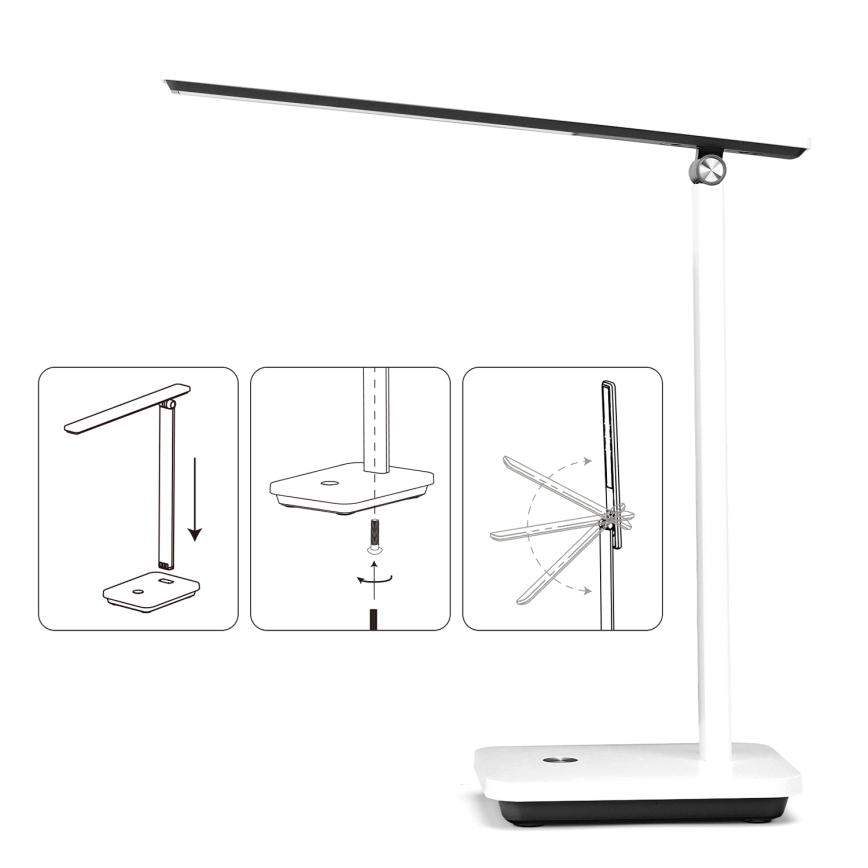 Aigostar - LED Candeeiro de mesa recarregável com regulação LED/5W/5V 3000-6500K branco/preto
