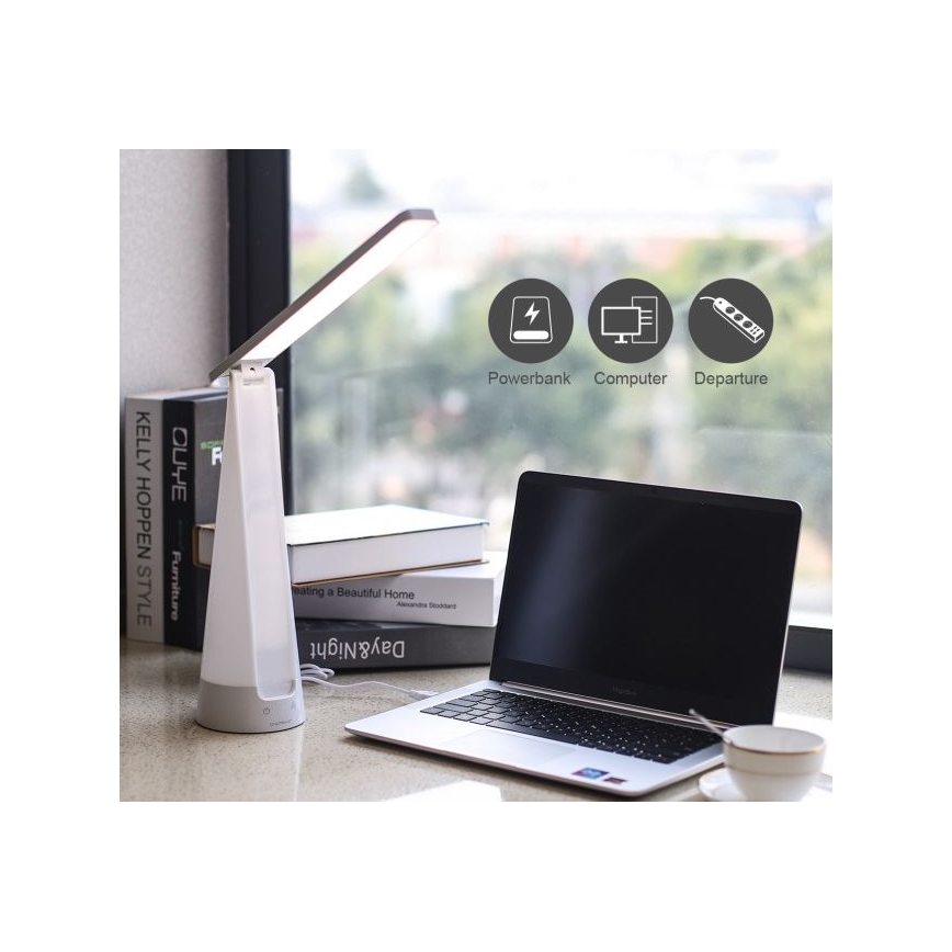 Aigostar - LED Candeeiro de mesa recarregável com regulação LED/7W/5V 4000K 4400 mAh branco