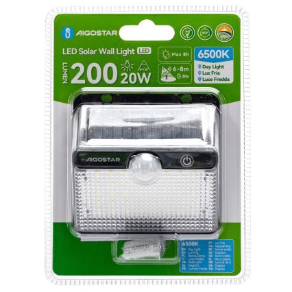 Aigostar - Luminária solar LED com sensor LED/3,7V 6500K 1200 mAh IP65 preta