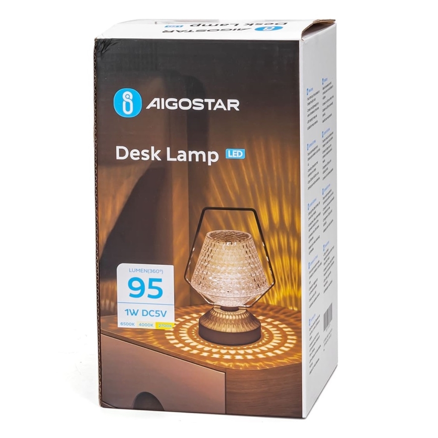 Aigostar - LED Candeeiro de mesa recarregável com regulação LED/1W/5V 2700/4000/6500K 1800mAh 20 cm