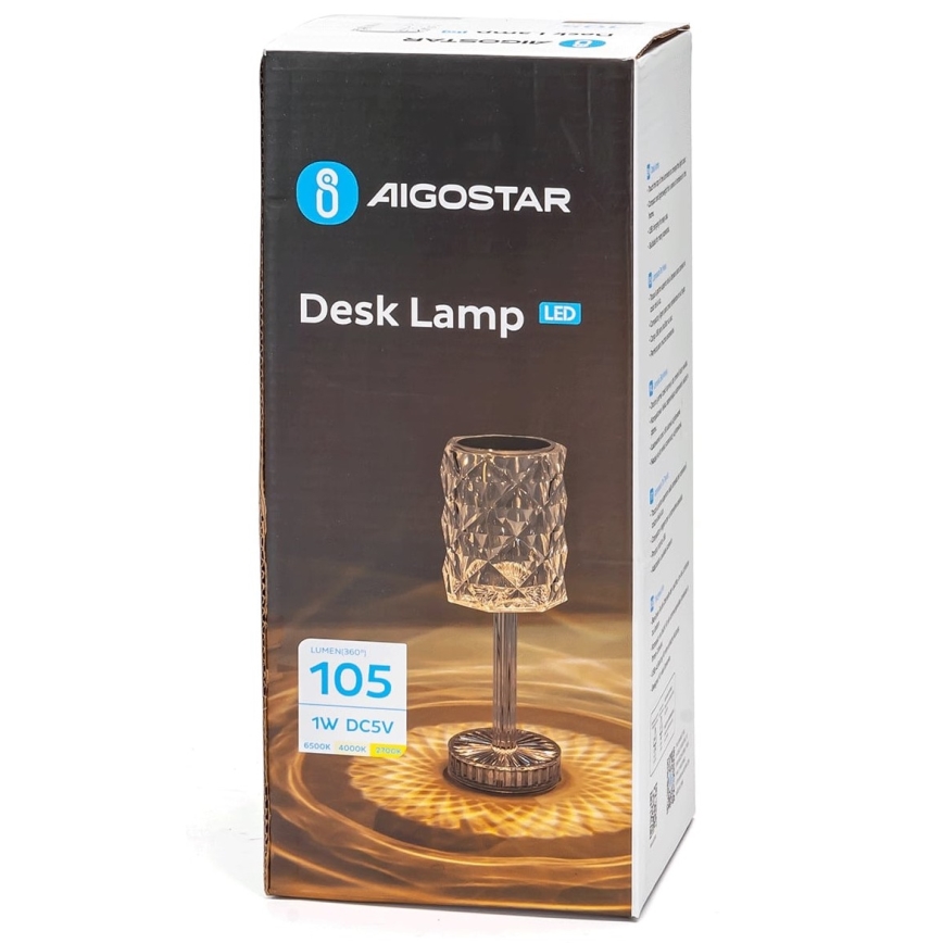 Aigostar - LED Candeeiro de mesa recarregável com regulação LED/1W/5V 2700/4000/6500K 1800mAh 26 cm