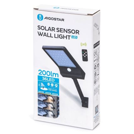 Aigostar - LED Regulação solar candeeiro com sensor LED/2,3W/5,5V IP65 + controlo remoto