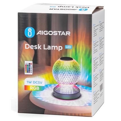 Aigostar - LED RGB Candeeiro de mesa recarregável com regulação LED/1W/5V 1800mAh 13,5 cm + controlo remoto