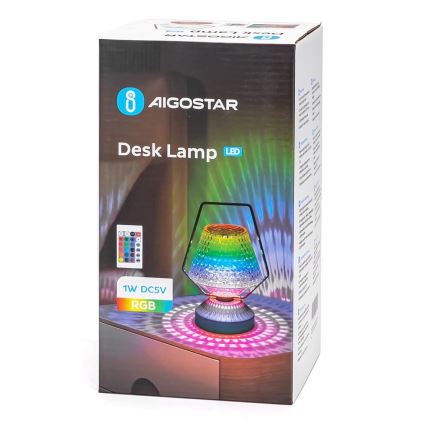 Aigostar - LED RGB Candeeiro de mesa recarregável com regulação LED/1W/5V 1800mAh 20 cm + controlo remoto