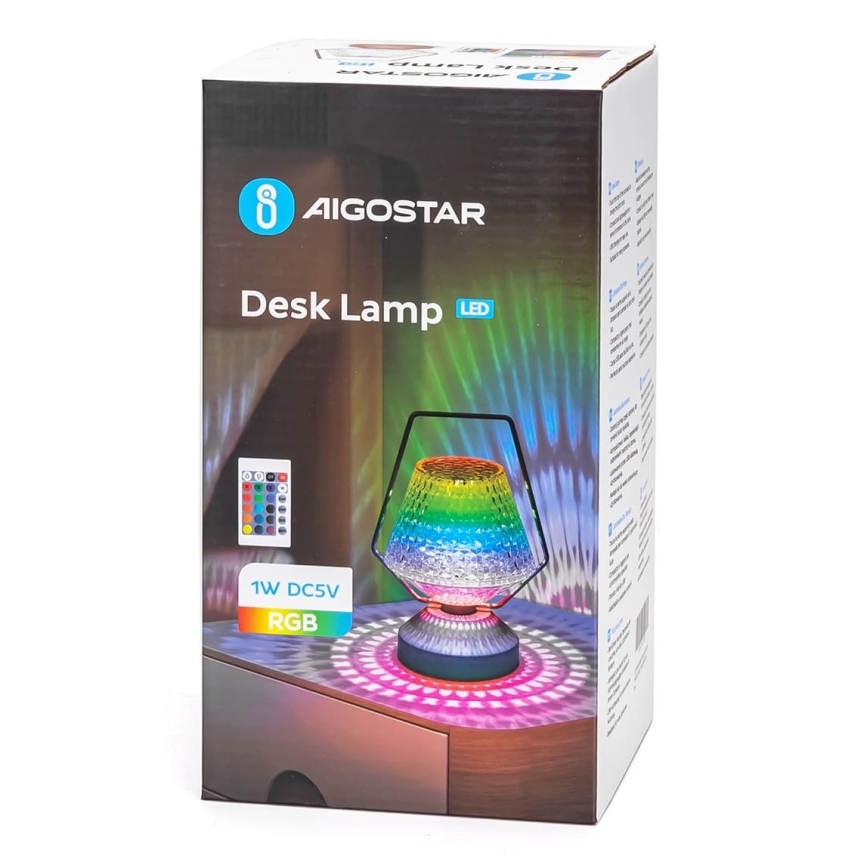 Aigostar - LED RGB Candeeiro de mesa recarregável com regulação LED/1W/5V 1800mAh 20 cm + controlo remoto