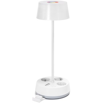 Aigostar - LED RGBW Candeeiro de mesa dimerizável com tomadas e porta USB LED/4,6W/230V 3000/4000/6500K branco
