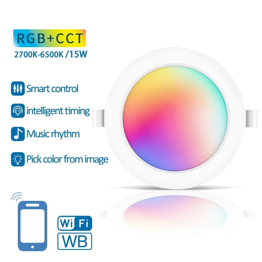 Aigostar - LED RGBW Foco de encastrar com regulação LED/15W/230V 2700-6500K diâmetro 17,5 cm Wi-Fi