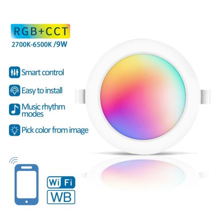 Aigostar - LED RGBW Foco de encastrar com regulação LED/9W/230V 2700-6500K diâmetro 14,5 cm Wi-Fi