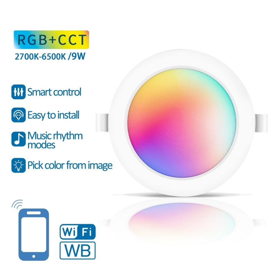 Aigostar - LED RGBW Foco de encastrar com regulação LED/9W/230V 2700-6500K diâmetro 14,5 cm Wi-Fi