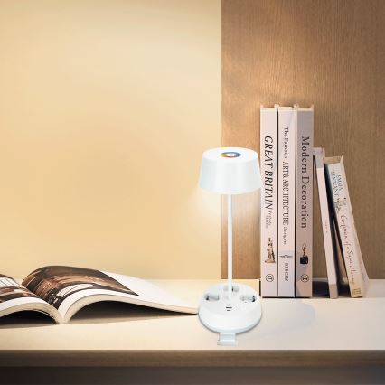 Aigostar - LED RGBW Candeeiro de mesa dimerizável com tomadas e porta USB LED/4,6W/230V 3000/4000/6500K branco