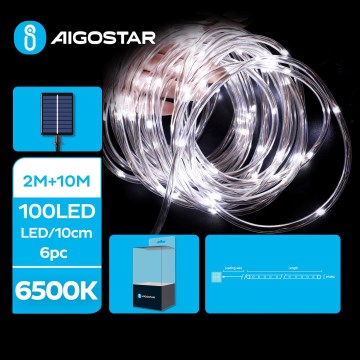 Aigostar - LED Solar Corrente de Natal 100xLED/8 funções 12m IP65 branco frio