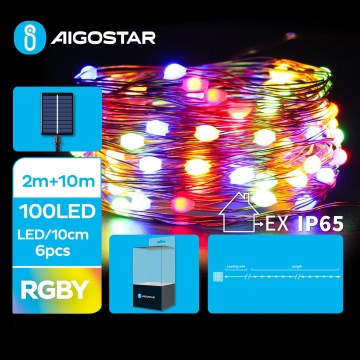 Aigostar - LED Solar Corrente de Natal 100xLED/8 funções 12m IP65 multicolor