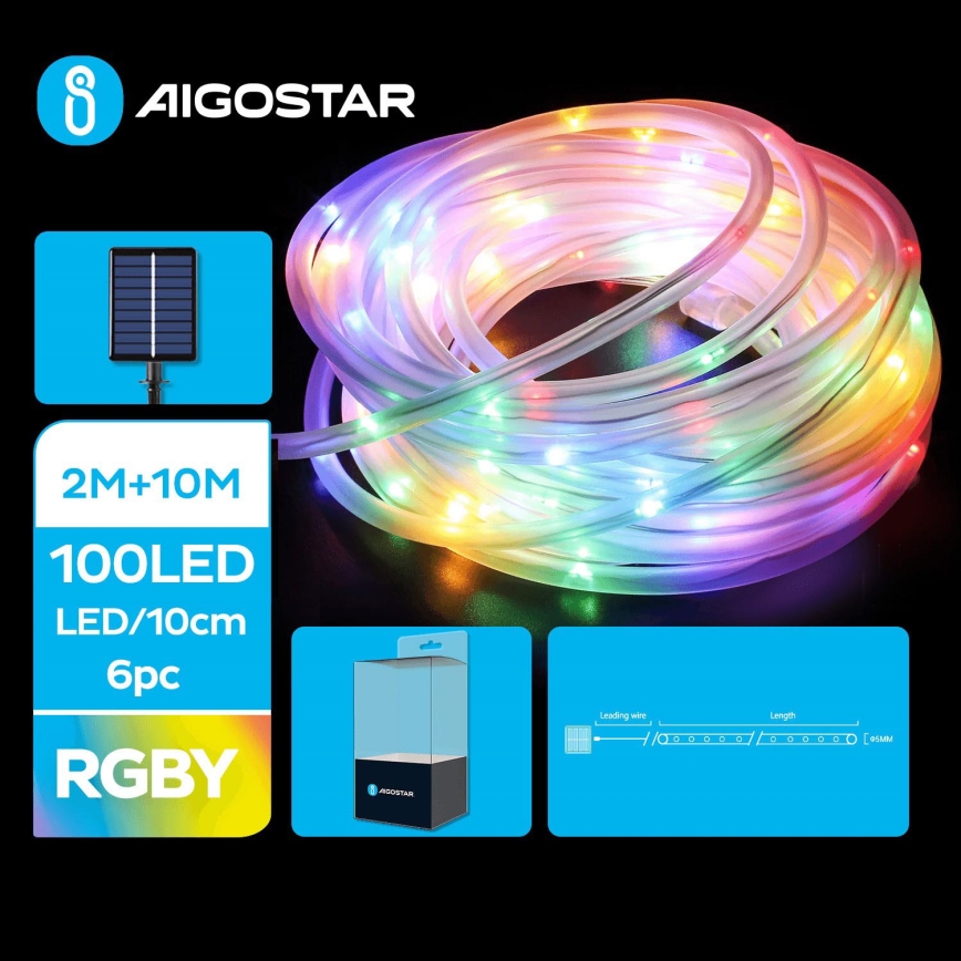 Aigostar - LED Solar Corrente de Natal 100xLED/8 funções 12m IP65 multicolor
