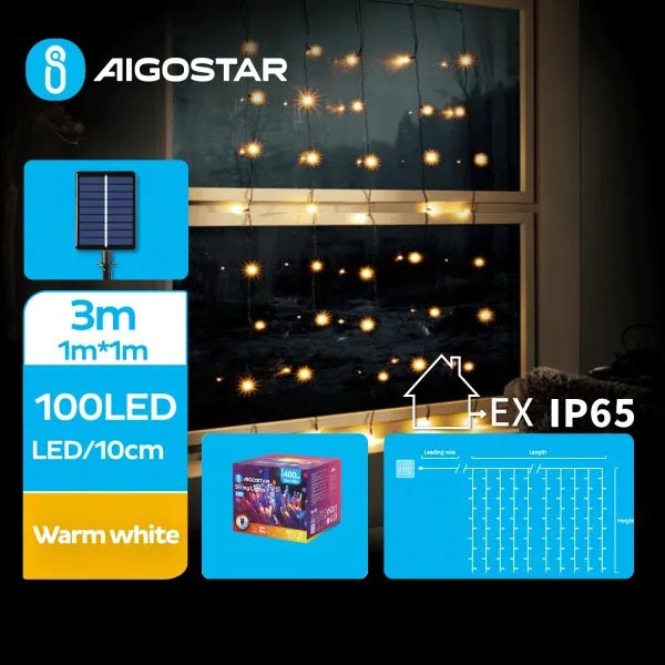 Aigostar - LED Solar Corrente de Natal 100xLED/8 funções 4x1m IP65 branco quente