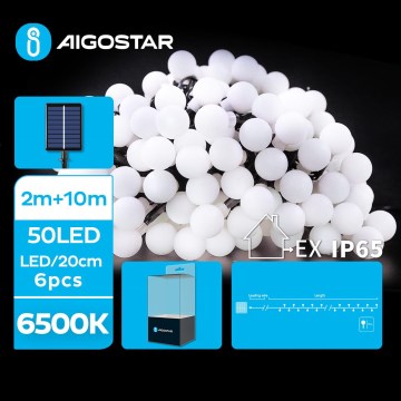 Aigostar - LED Solar corrente decorativa 50xLED/8 funções 12m IP65 branco frio