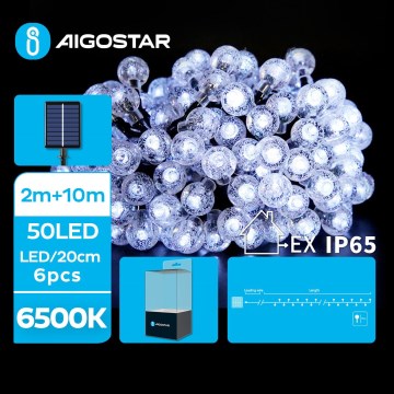 Aigostar - LED Solar corrente decorativa 50xLED/8 funções 12m IP65 branco frio
