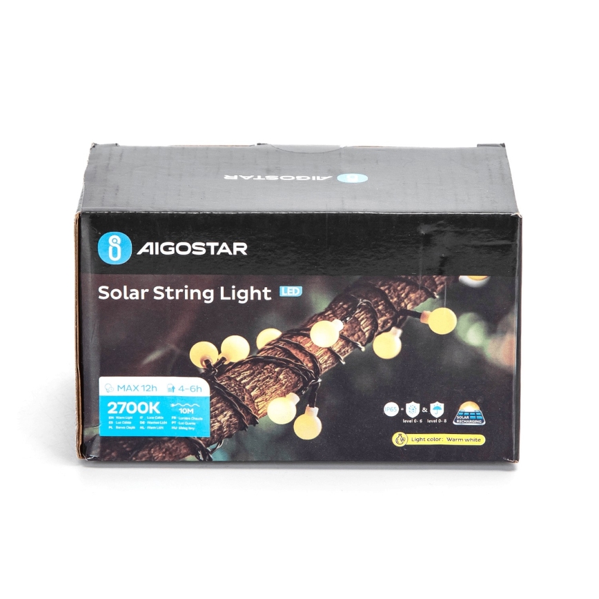 Aigostar - LED Solar corrente decorativa 50xLED/8 funções 12m IP65 branco quente