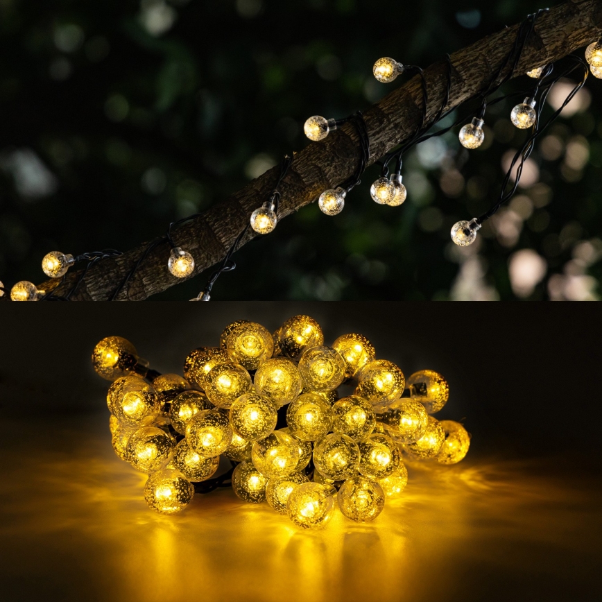 Aigostar - LED Solar corrente decorativa 50xLED/8 funções 12m IP65 branco quente