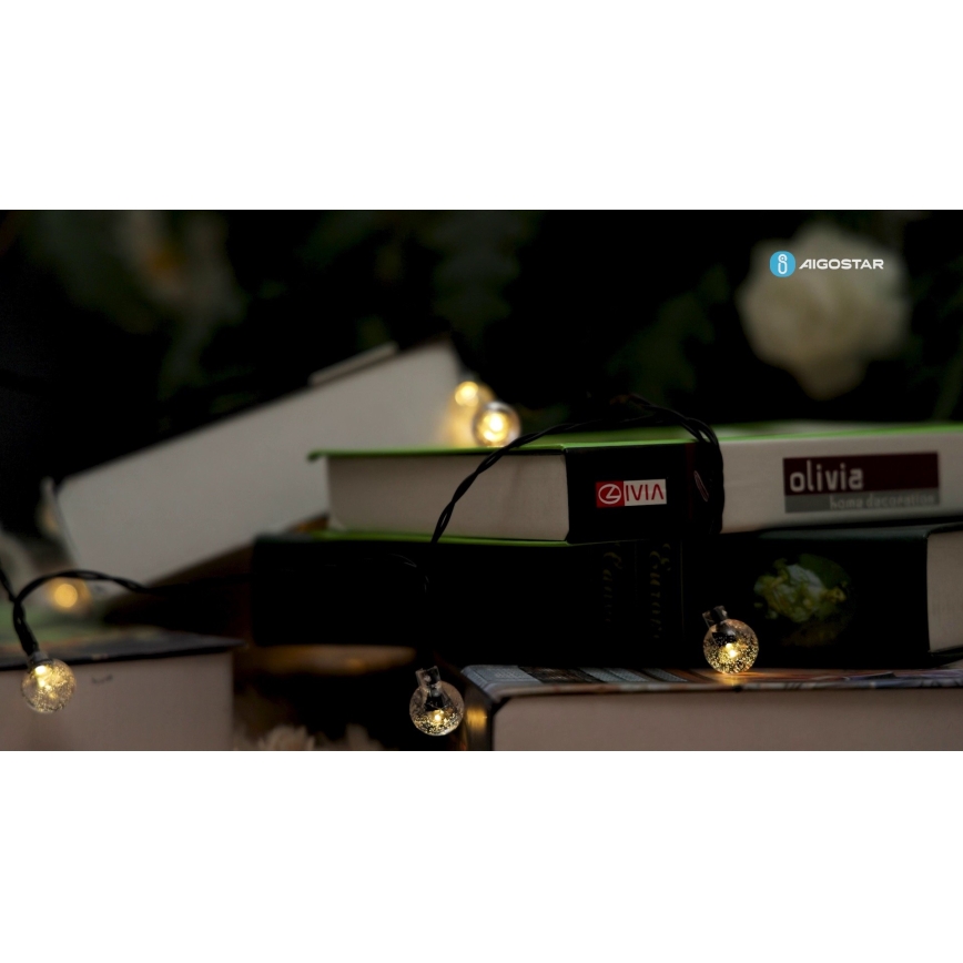 Aigostar - LED Solar corrente decorativa 50xLED/8 funções 12m IP65 branco quente