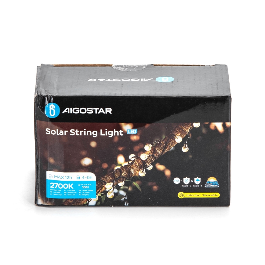 Aigostar - LED Solar corrente decorativa 50xLED/8 funções 12m IP65 branco quente