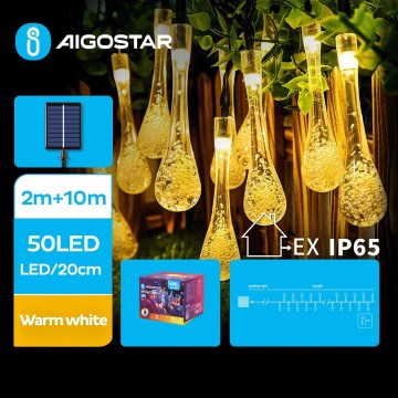 Aigostar - LED Solar corrente decorativa 50xLED/8 funções 12m IP65 branco quente