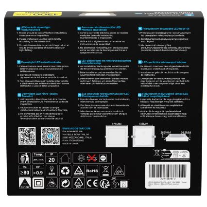 Aigostar - Luminária de embutir LED/12W/230V 3000K 17,5x17,5 cm branca