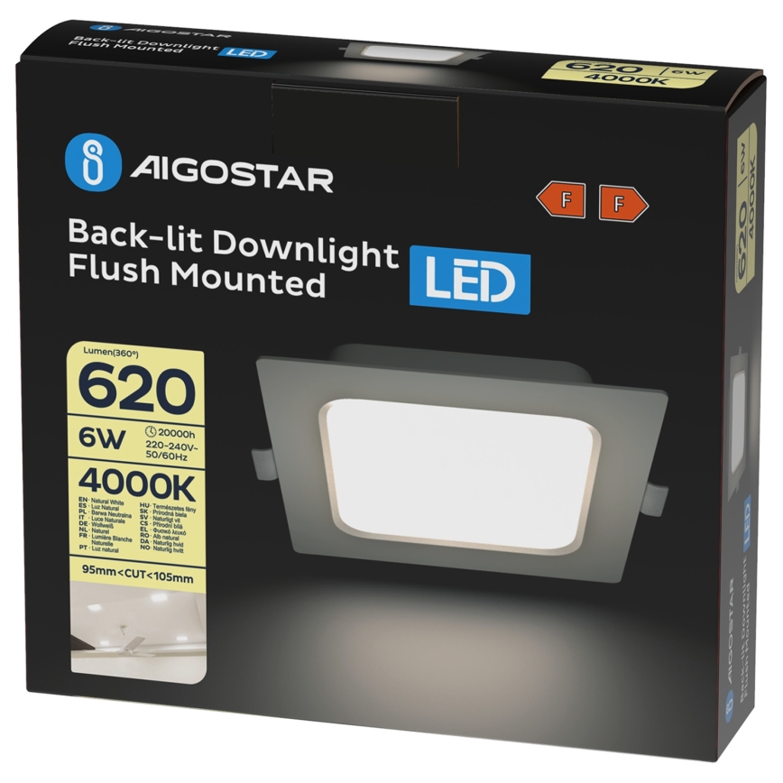 Aigostar - Luminária de Embutir LED 6W 230V 4000K 12x12 cm Branca