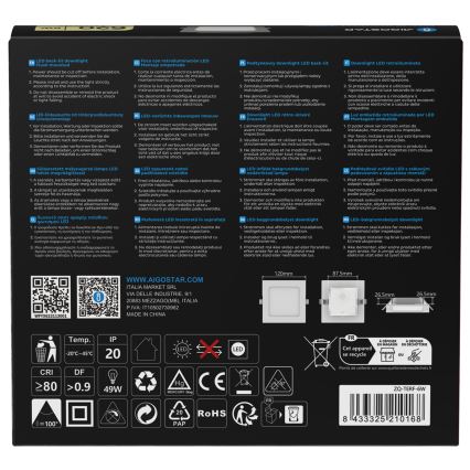 Aigostar - Luminária de Embutir LED 6W 230V 4000K 12x12 cm Branca