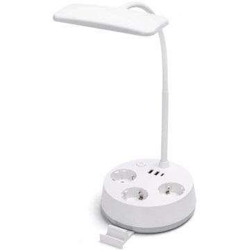Aigostar - Luminária de mesa LED dimerizável com tomadas e porta USB LED/4,6W/230V 3000/4000/6500K branca
