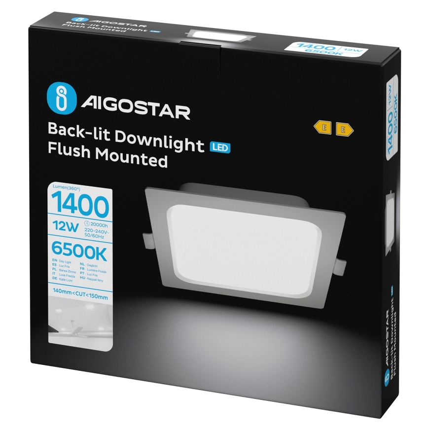 Aigostar - Luminária embutida LED/12W/230V 6500K 17,5x17,5 cm branca