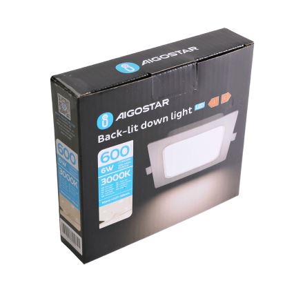 Aigostar - Luminária LED de embutir/6W/230V 3000K 12x12 cm branca