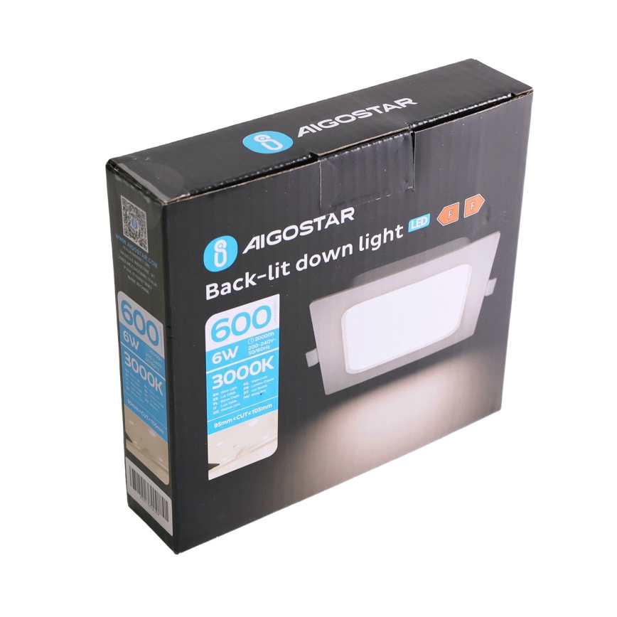 Aigostar - Luminária LED de embutir/6W/230V 3000K 12x12 cm branca
